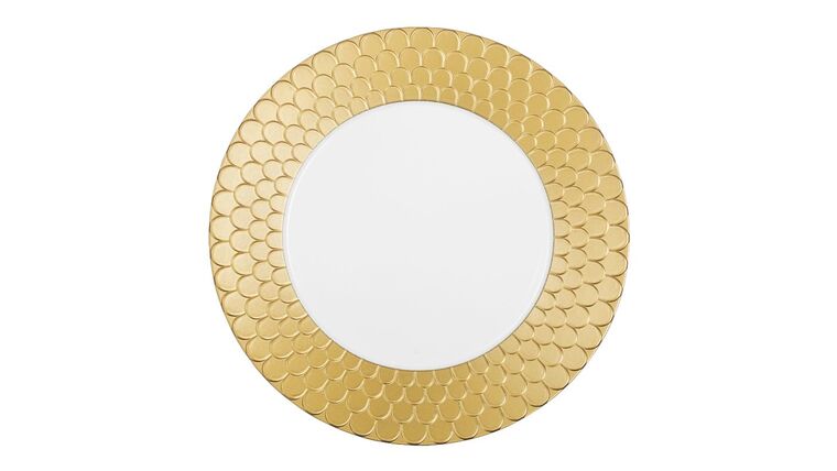 Mediterranean Scale Charger Plate – White/Gold Trim | Rental Mediterranean Scale Charger Plate – White/Gold Trim | Rental