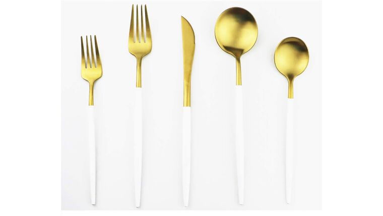 Modern White & Gold Matte Dinner Fork | Rental Modern White & Gold Matte Dinner Fork | Rental