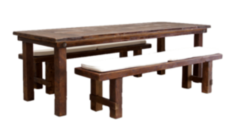 Package – 1 Mahogany Farm Table With 2 Long Benches Package | Rental Package – 1 Mahogany Farm Table With 2 Long Benches Package | Rental