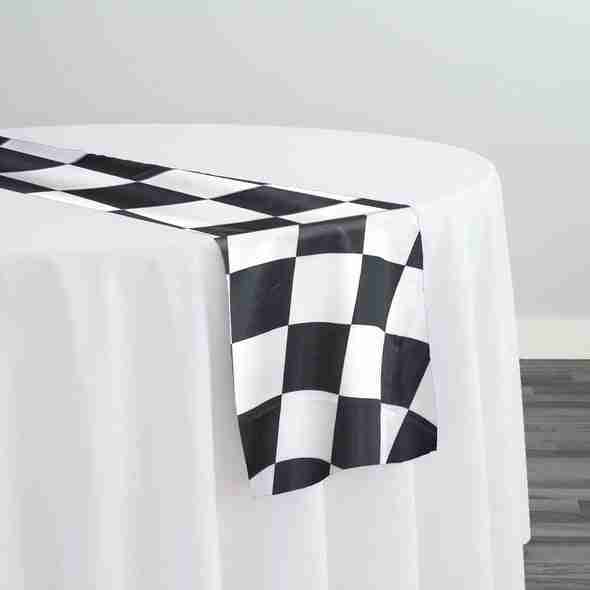 Lamour 1″ & 4″ Checker Table Runner in 4″x4″ Checker | Rental Lamour 1″ & 4″ Checker Table Runner in 4″x4″ Checker | Rental