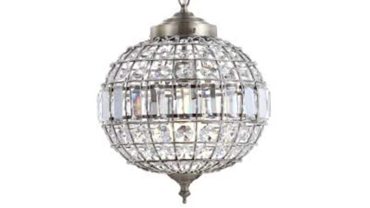 Georgina 12 in. 1-Light Antique Brass Crystal/Metal LED Chandelier Pendant | Rental Georgina 12 in. 1-Light Antique Brass Crystal/Metal LED Chandelier Pendant | Rental