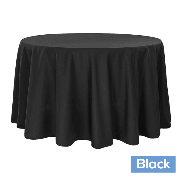 120″ Round 200 GSM Polyester Tablecloth – Black | Rental