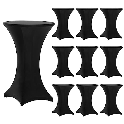 Tina’s 10 Pack 30×42 Inch Highboy Spandex Cocktail Table Covers Black, Cocktail Table Tablecloth, Fitted Stretch Cocktail Tablecloth for Round Tables (10PC 30X42 Black) | Rental