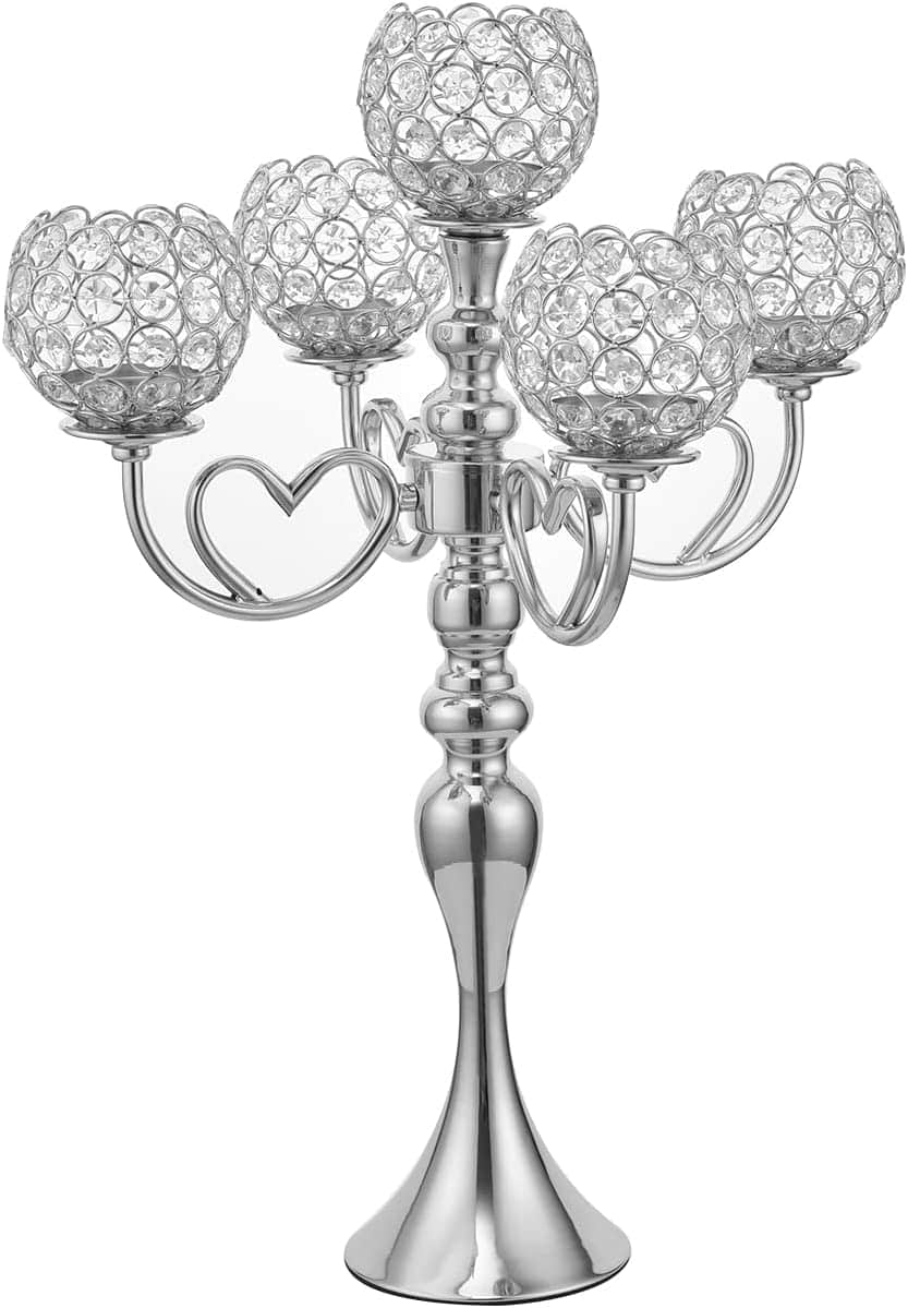 5 Arms Silver Crystal Candelabra for Wedding Home Decoration,Christmas Party Dinning Room Table Candle Holders Centerpieces | Rental 5 Arms Silver Crystal Candelabra for Wedding Home Decoration,Christmas Party Dinning Room Table Candle Holders Centerpieces | Rental