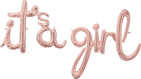 56″ x 30″ It’s A Girl Rose Gold Air-Fill Script Phrase Anagram Balloon | Purchase | Rental 56″ x 30″ It’s A Girl Rose Gold Air-Fill Script Phrase Anagram Balloon | Purchase | Rental