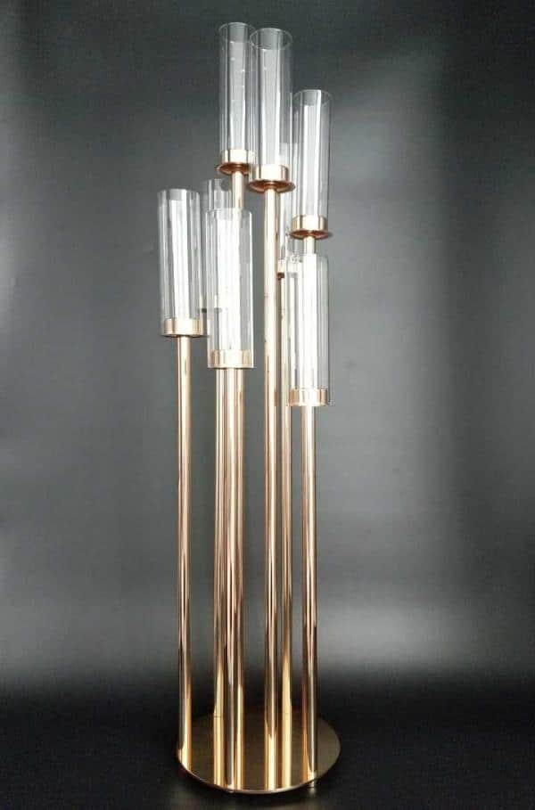 Round Metal Cluster Candle Holder, Eight Arm 42″- Gold | Rental Round Metal Cluster Candle Holder, Eight Arm 42″- Gold | Rental