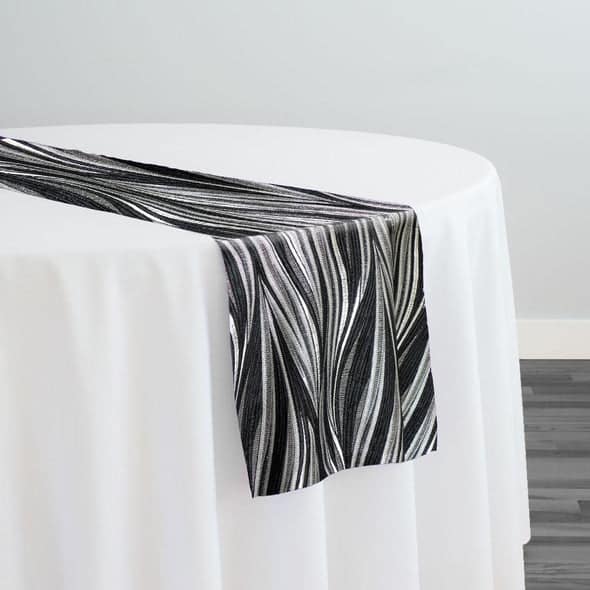 Allure Jacquard Table Runner in Black and Silver | Rental Allure Jacquard Table Runner in Black and Silver | Rental
