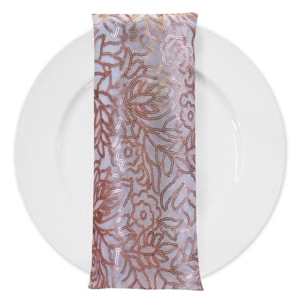 Fiori Leaf Sequins (w/ Poly Lining) Table Napkin in Blush | Rental