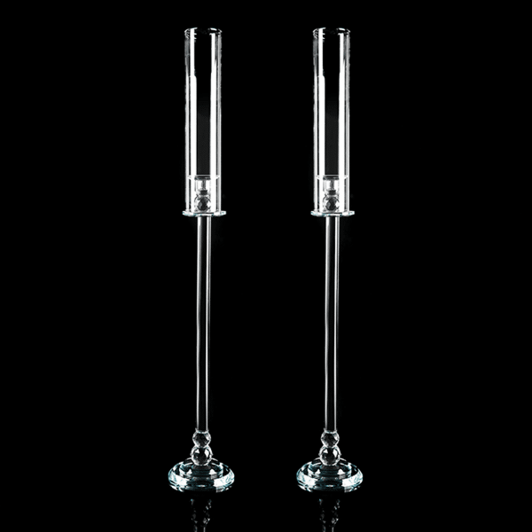Pair of Crystal Single Arm Clear Candelabra – 34½” | Rental Pair of Crystal Single Arm Clear Candelabra – 34½” | Rental