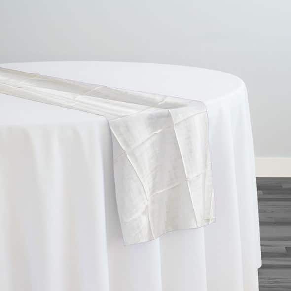 4″ Pintuck Taffeta Table Runner in Ivory | Rental 4″ Pintuck Taffeta Table Runner in Ivory | Rental