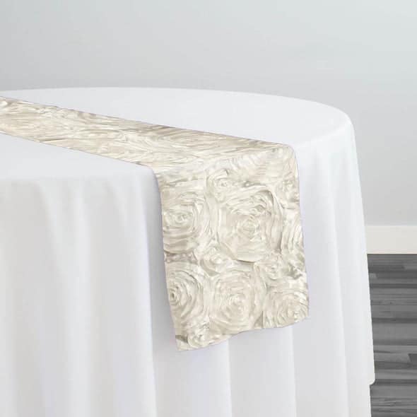 Rose Satin (3D) Table Runner in Ivory 113 | Rental
