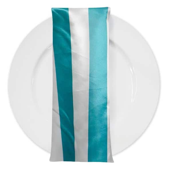 2″ Satin Stripe Table Napkin in White and Jade | Rental 2″ Satin Stripe Table Napkin in White and Jade | Rental