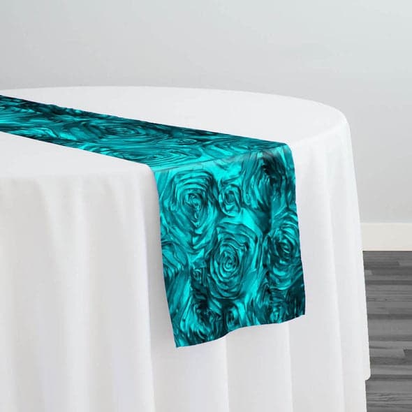 Rose Satin (3D) Table Runner in Jade | Rental