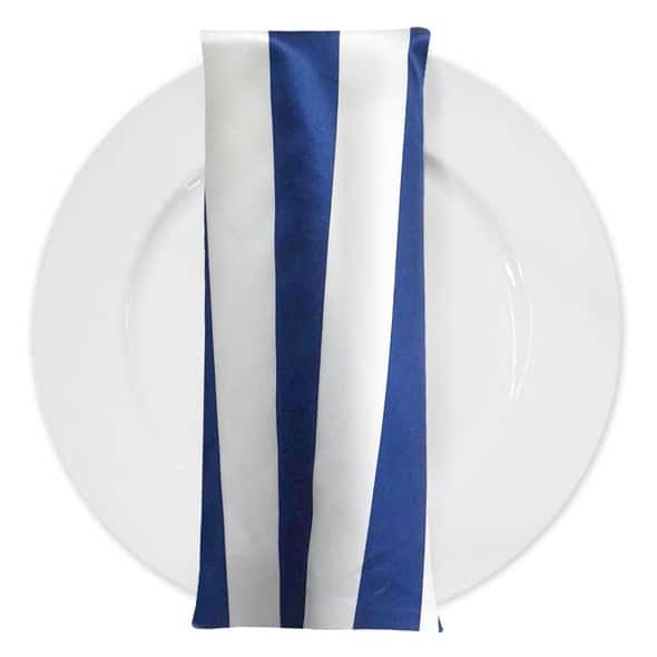 2″ Satin Stripe Table Napkin in White and Navy | Rental
