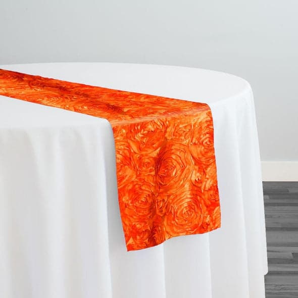 Rose Satin (3D) Table Runner in Orange | Rental