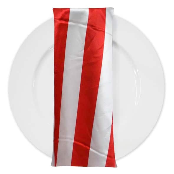 2″ Satin Stripe Table Napkin in White and Red | Rental
