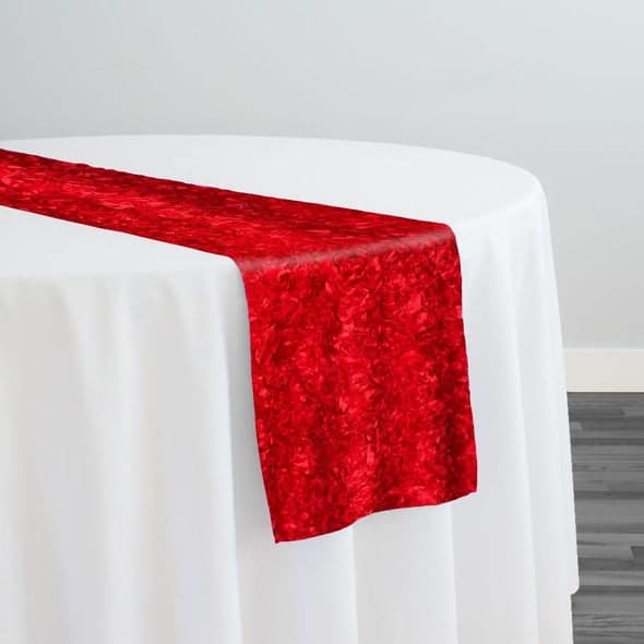Curly Satin Table Runner in Red | Rental Curly Satin Table Runner in Red | Rental