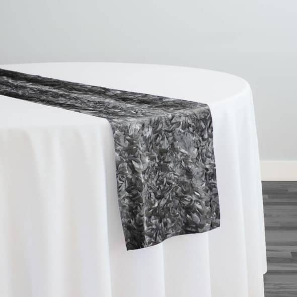 Curly Satin Table Runner in Silver | Rental Curly Satin Table Runner in Silver | Rental