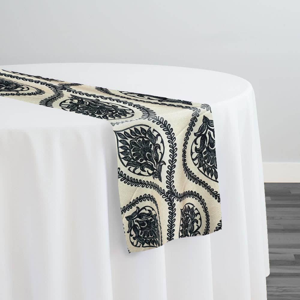 Mayfair (Slub Print) Table Runner in Black / Taupe | Rental Mayfair (Slub Print) Table Runner in Black / Taupe | Rental