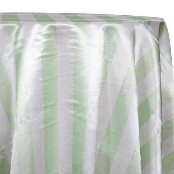 2″ Satin Stripe Table Linen in White and Mint | Rental 2″ Satin Stripe Table Linen in White and Mint | Rental