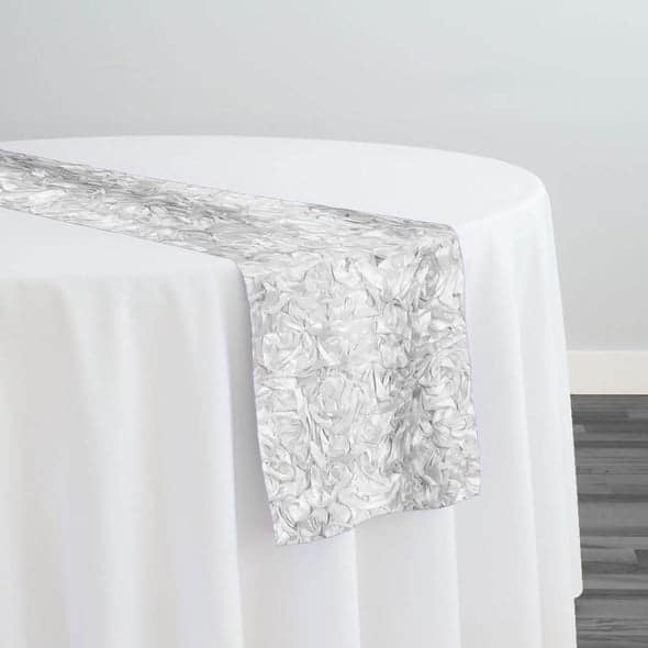 Curly Satin Table Runner in White | Rental Curly Satin Table Runner in White | Rental