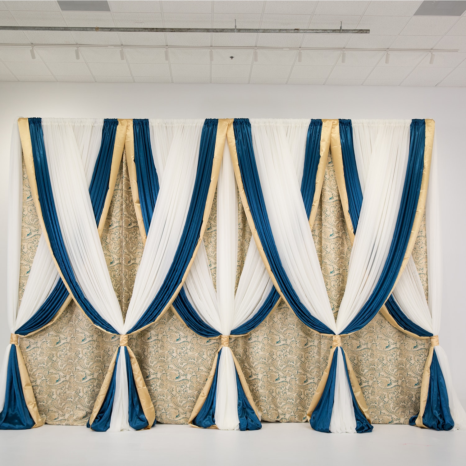 Drapery – Package – 14’H x 16’W Martinique Gold & Teal Backdrop | Rental Drapery – Package – 14’H x 16’W Martinique Gold & Teal Backdrop | Rental