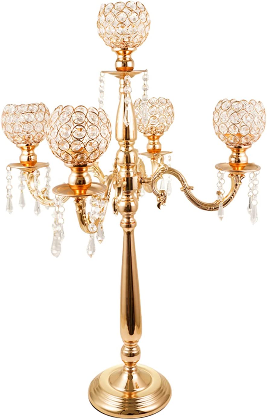 5 Arm Crystal Candelabra Centerpieces Gold Candle Holders for Wedding Columns Home Holiday Dinner Party and Formal Event Table Decoration | Rental 5 Arm Crystal Candelabra Centerpieces Gold Candle Holders for Wedding Columns Home Holiday Dinner Party and Formal Event Table Decoration | Rental