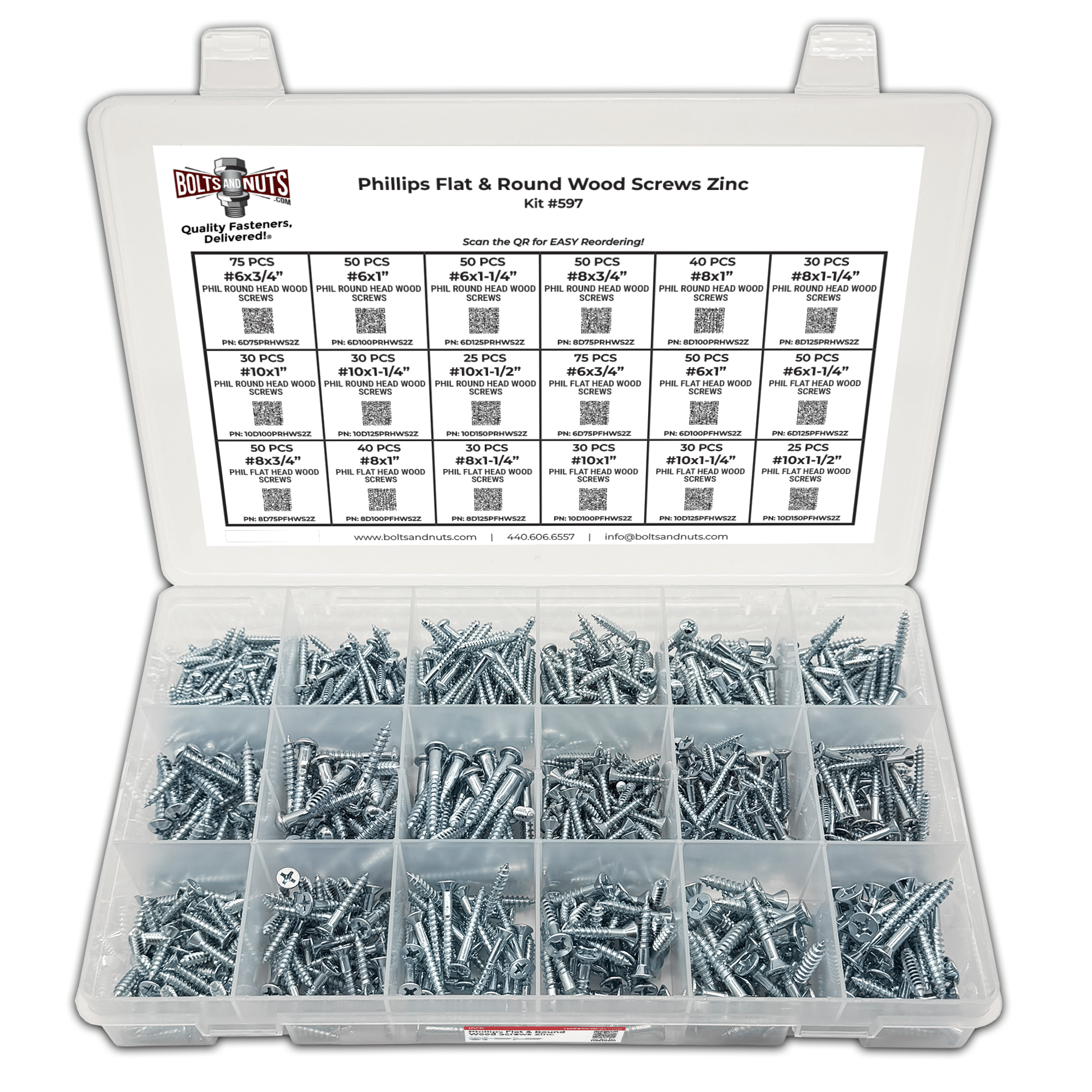 Assortment Kit #597 (761Pcs.) Phillips Flat & Round Wood Screws Zinc | Rental