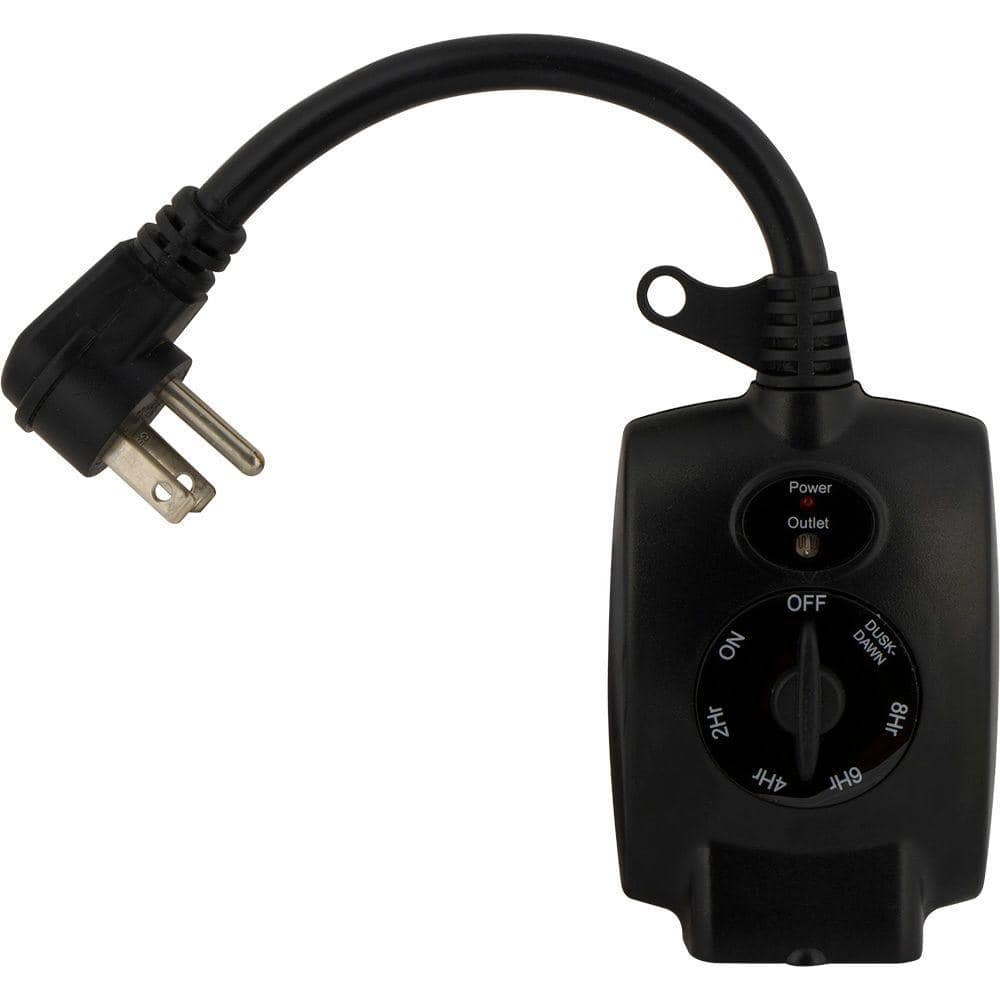 Defiant — 15 Amp 24-Hour Outdoor Plug-In Mechanical Dusk to Dawn Countdown Timer with Grounded Outlet, Black | Rental Defiant — 15 Amp 24-Hour Outdoor Plug-In Mechanical Dusk to Dawn Countdown Timer with Grounded Outlet, Black | Rental