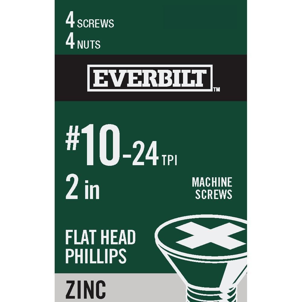 Everbilt — #10-24 x 2 in. Zinc Plated Phillips Flat Head Machine Screw (4-Pack) | Rental Everbilt — #10-24 x 2 in. Zinc Plated Phillips Flat Head Machine Screw (4-Pack) | Rental