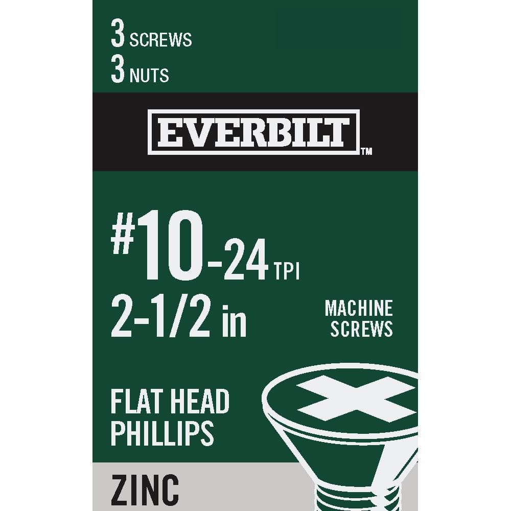 Everbilt — #10-24 x 2-1/2 in. Phillips Flat Head Zinc Plated Machine Screw (3-Pack) | Rental Everbilt — #10-24 x 2-1/2 in. Phillips Flat Head Zinc Plated Machine Screw (3-Pack) | Rental