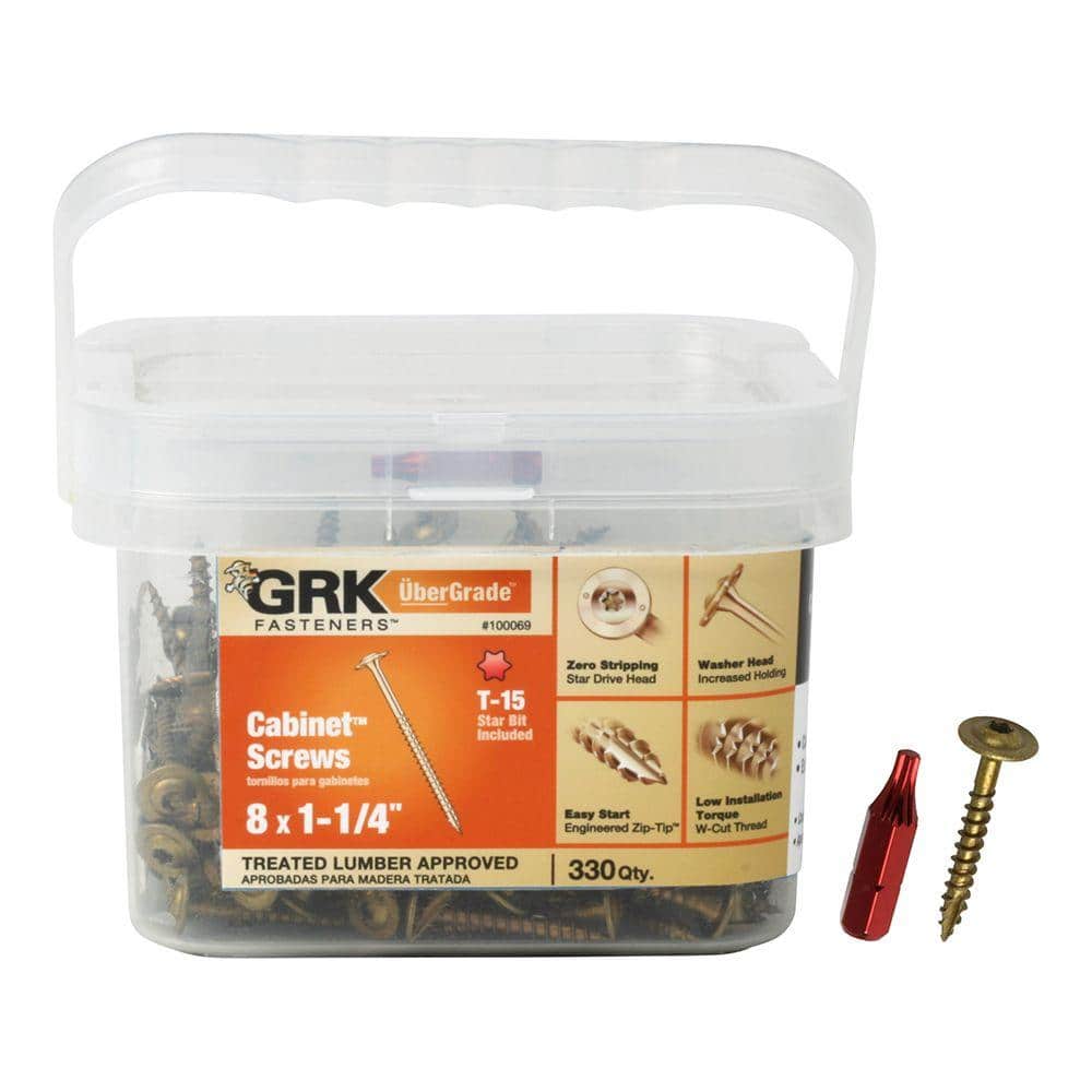 GRK Fasteners — #8 x 1-1/4 in. Star Drive Washer Head Low Profile Cabinet Wood Screw Pail (330-Piece) | Rental GRK Fasteners — #8 x 1-1/4 in. Star Drive Washer Head Low Profile Cabinet Wood Screw Pail (330-Piece) | Rental
