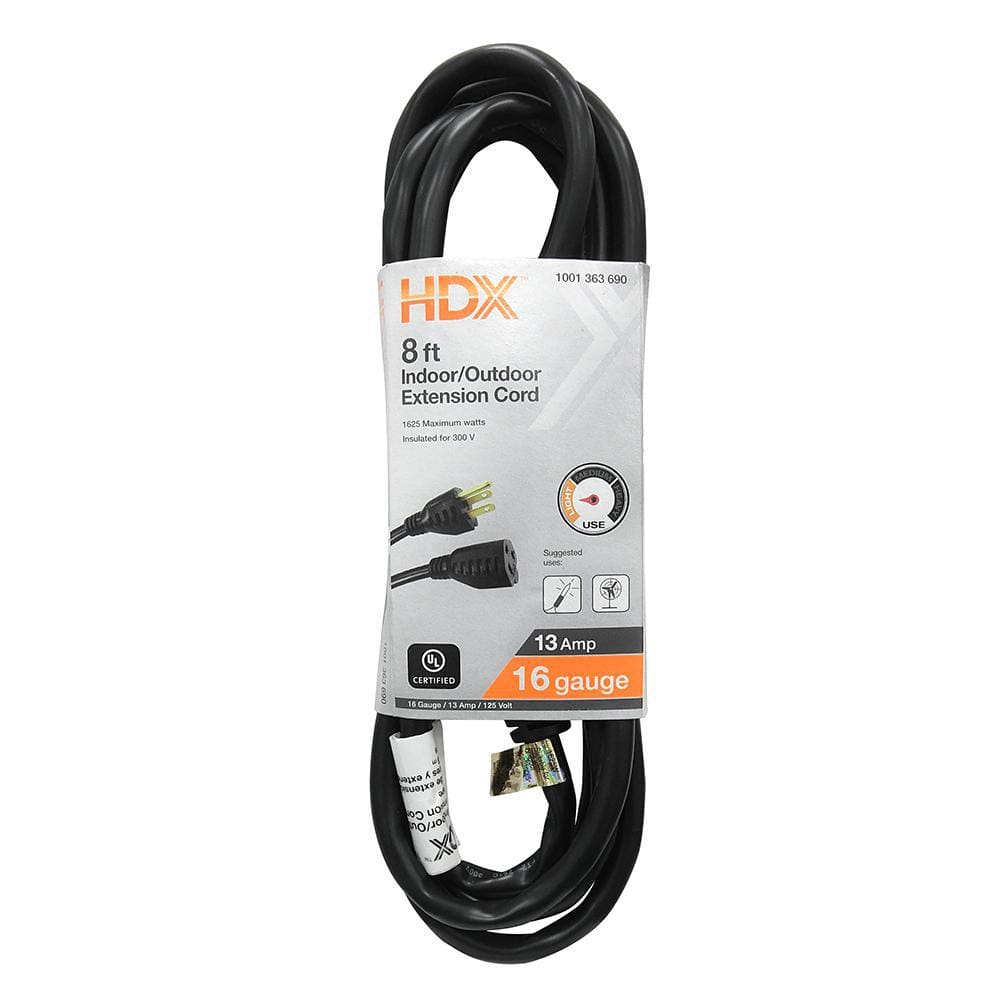 HDX — 8 ft. 16/3 Light Duty Indoor/Outdoor Extension Cord, Black | Rental HDX — 8 ft. 16/3 Light Duty Indoor/Outdoor Extension Cord, Black | Rental