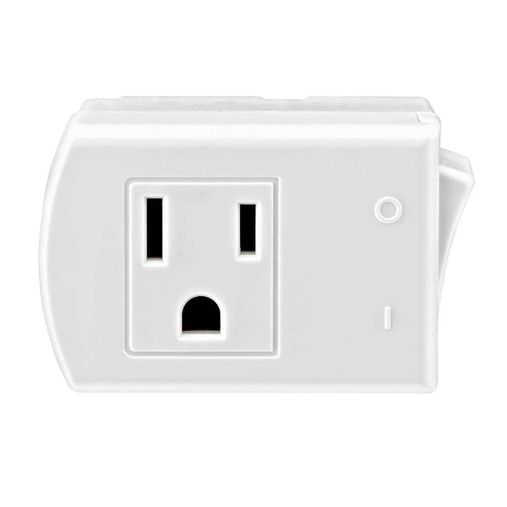 Leviton — 15 Amp 125-Volt AC 3-Wire Grounded Switch Tap Plug with On/Off Button, White 1470-WH | Rental Leviton — 15 Amp 125-Volt AC 3-Wire Grounded Switch Tap Plug with On/Off Button, White 1470-WH | Rental