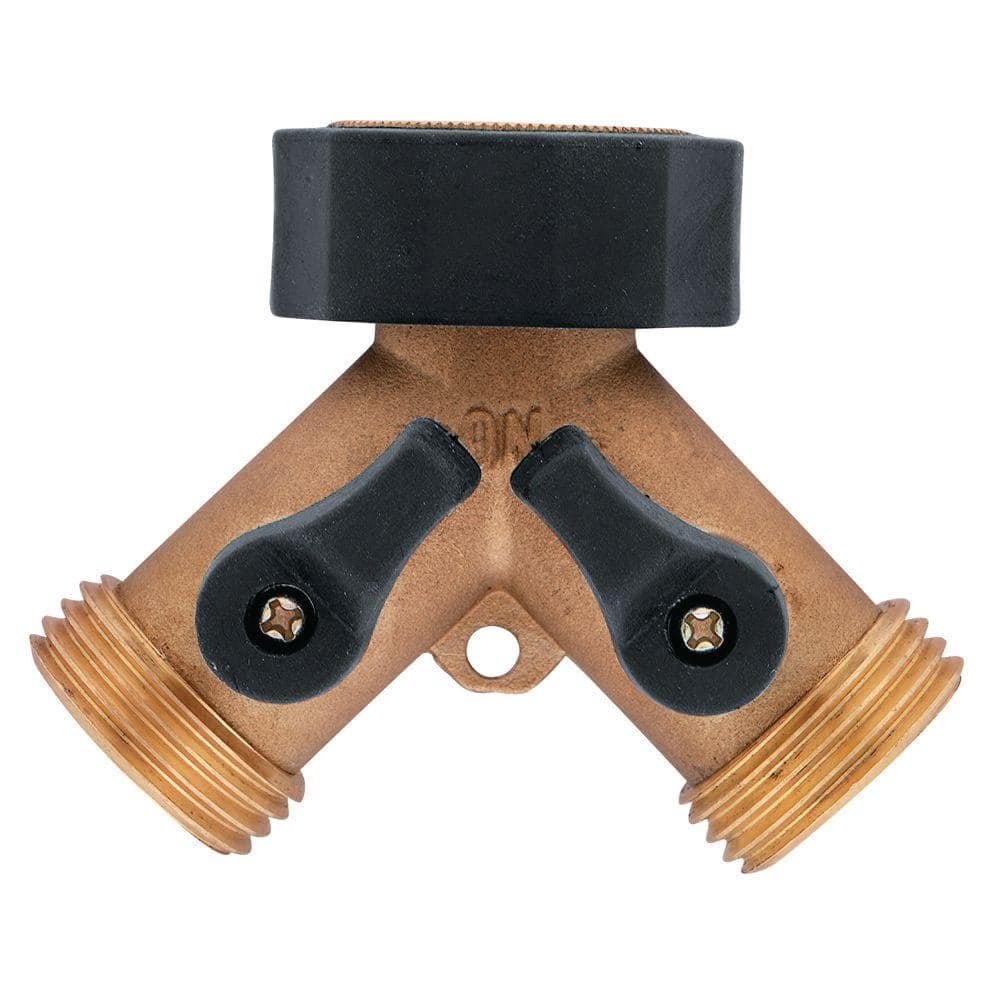 Orbit — Heavy-Duty Brass 2-Way Shut-Off Hose Faucet Adapter Hose Fitting | Rental Orbit — Heavy-Duty Brass 2-Way Shut-Off Hose Faucet Adapter Hose Fitting | Rental