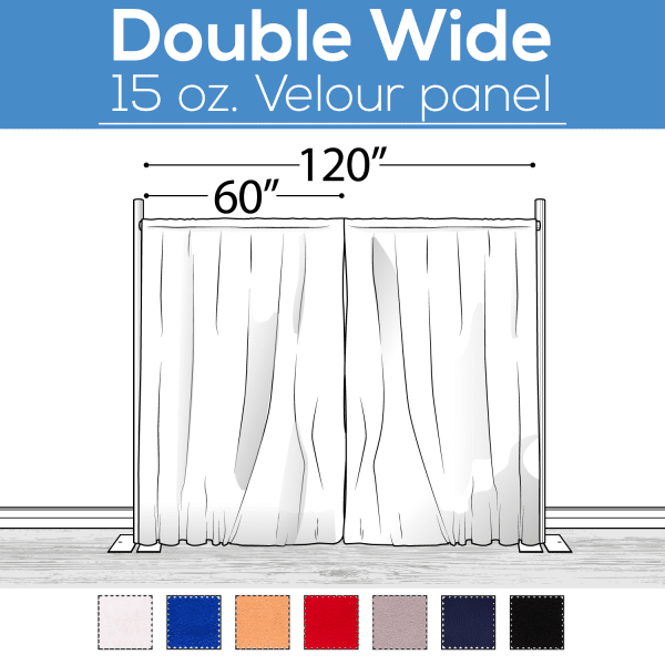 15 oz. Inherently Fire Retardant Polyester Velour – Double Wide (120″) Sewn Drape Panel w/ 4″ Rod Pockets – 20ft | Rental 15 oz. Inherently Fire Retardant Polyester Velour – Double Wide (120″) Sewn Drape Panel w/ 4″ Rod Pockets – 20ft | Rental