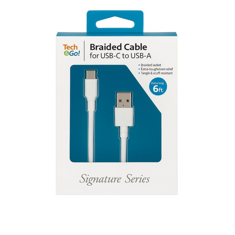 Tech and Go — 6 ft. Braided Cable for USB-C to USB-A | Rental