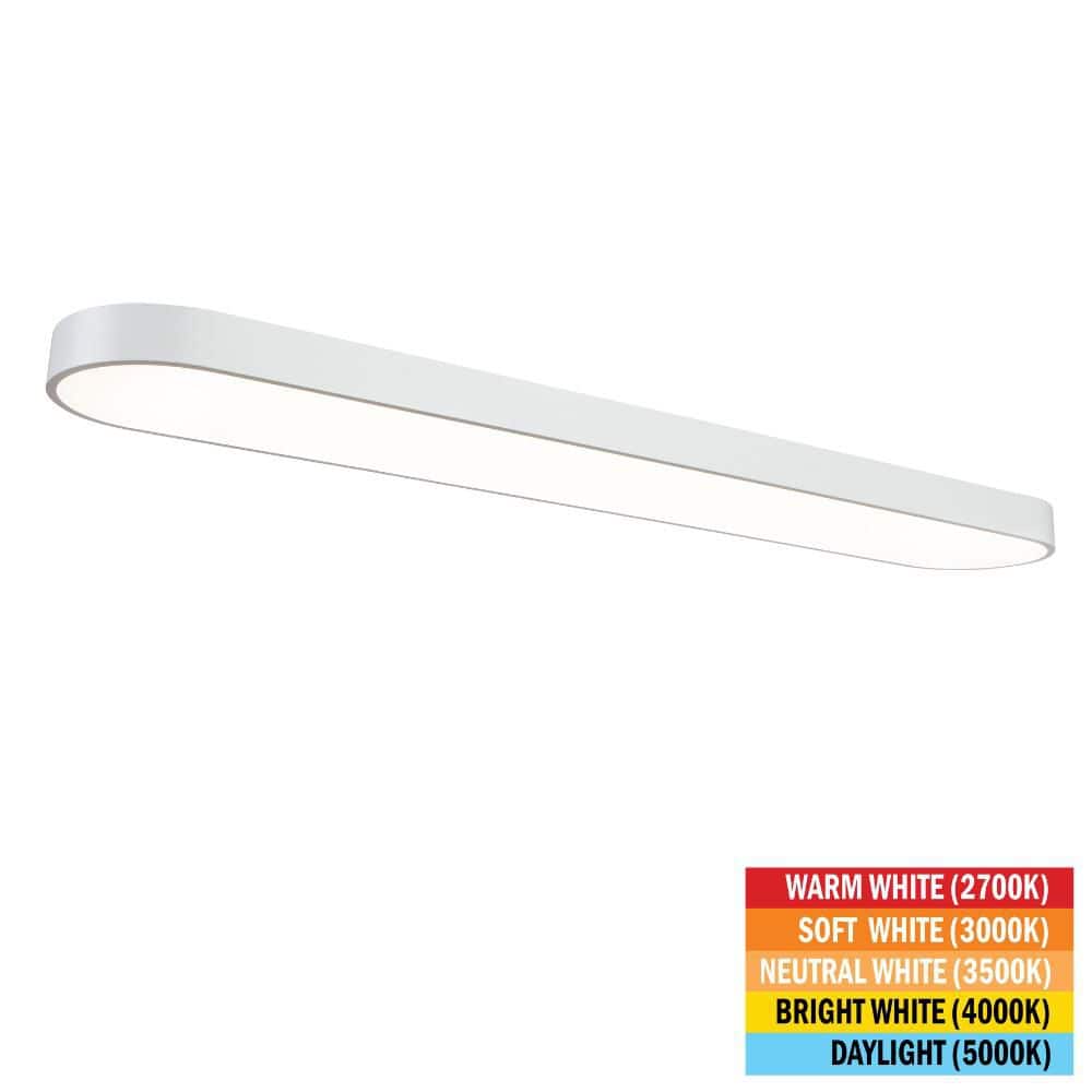 Commercial Electric — 4 ft. x 8 in. White LED Flush Mount Ceiling Light Fixture 2700K 3000K 3500K 4000K 5000K 3500 Lumens 52-Watt 120-Volt | Rental Commercial Electric — 4 ft. x 8 in. White LED Flush Mount Ceiling Light Fixture 2700K 3000K 3500K 4000K 5000K 3500 Lumens 52-Watt 120-Volt | Rental