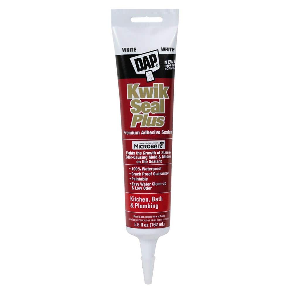 DAP — Kwik Seal Plus 5.5 oz. White Kitchen and Bath Premium Kitchen and Bath Siliconized Caulk | Rental DAP — Kwik Seal Plus 5.5 oz. White Kitchen and Bath Premium Kitchen and Bath Siliconized Caulk | Rental