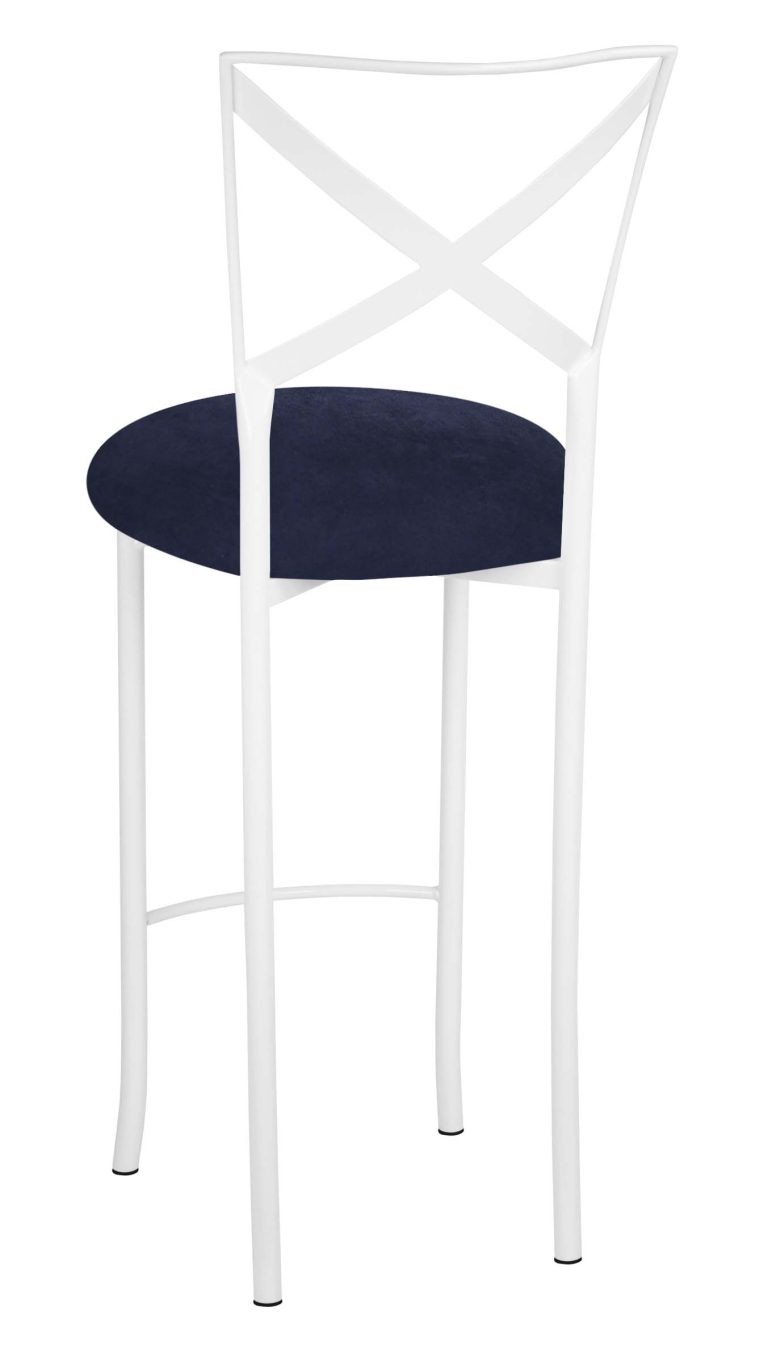 Simply X White Barstool with Navy Blue Suede Cushion – Chameleon Chair Collection | Rental Simply X White Barstool with Navy Blue Suede Cushion – Chameleon Chair Collection | Rental